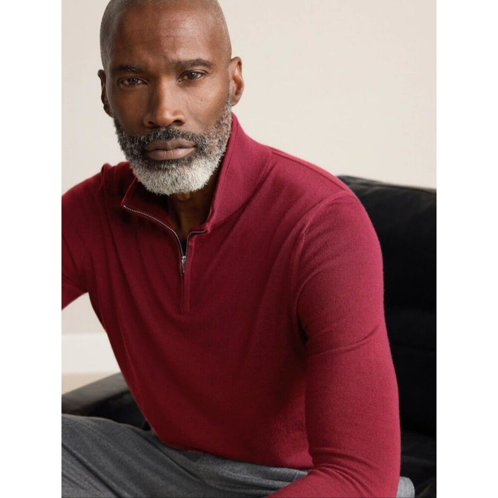 Paul Costelloe London England 100% Merino Wool 1/4 Zip Burgundy Sweater Size L